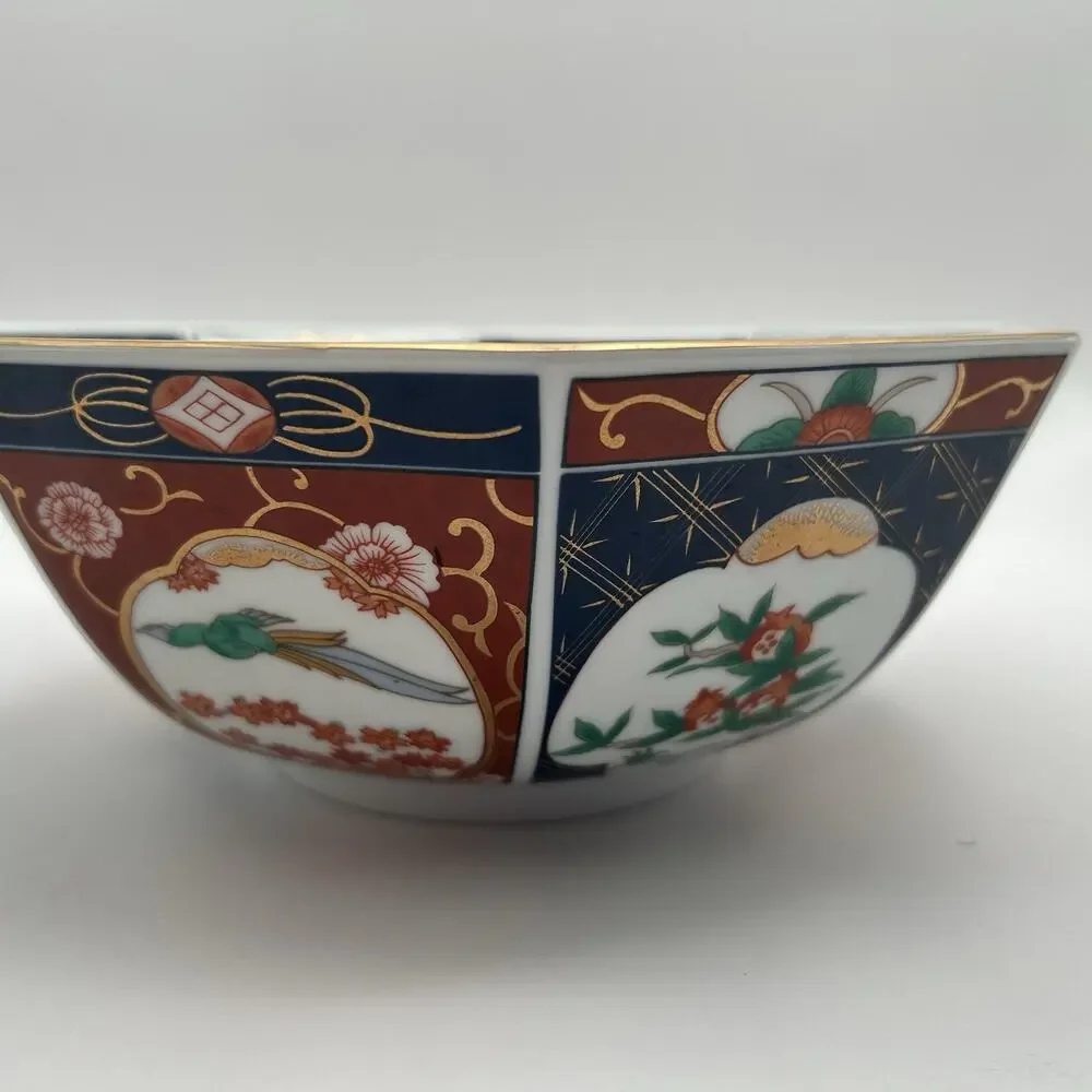 Vintage Andrea by Sadek Octagon Bowl Japanese Imari Style Gold Gilded 8‎ sided